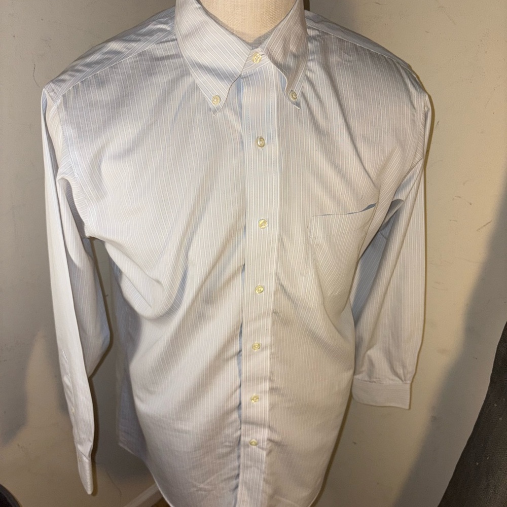 Classic BROOKS BROTHERS men White/Blue Button-Down Men's Shirt(118)